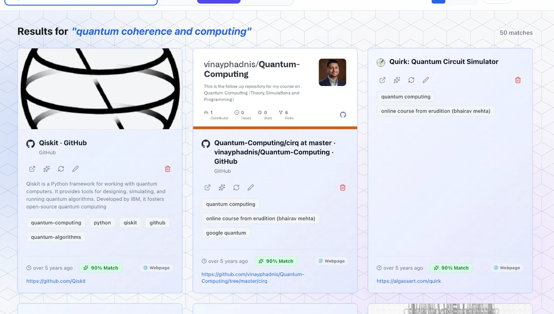 BookSmart semantic search showing relevant matching bookmarks