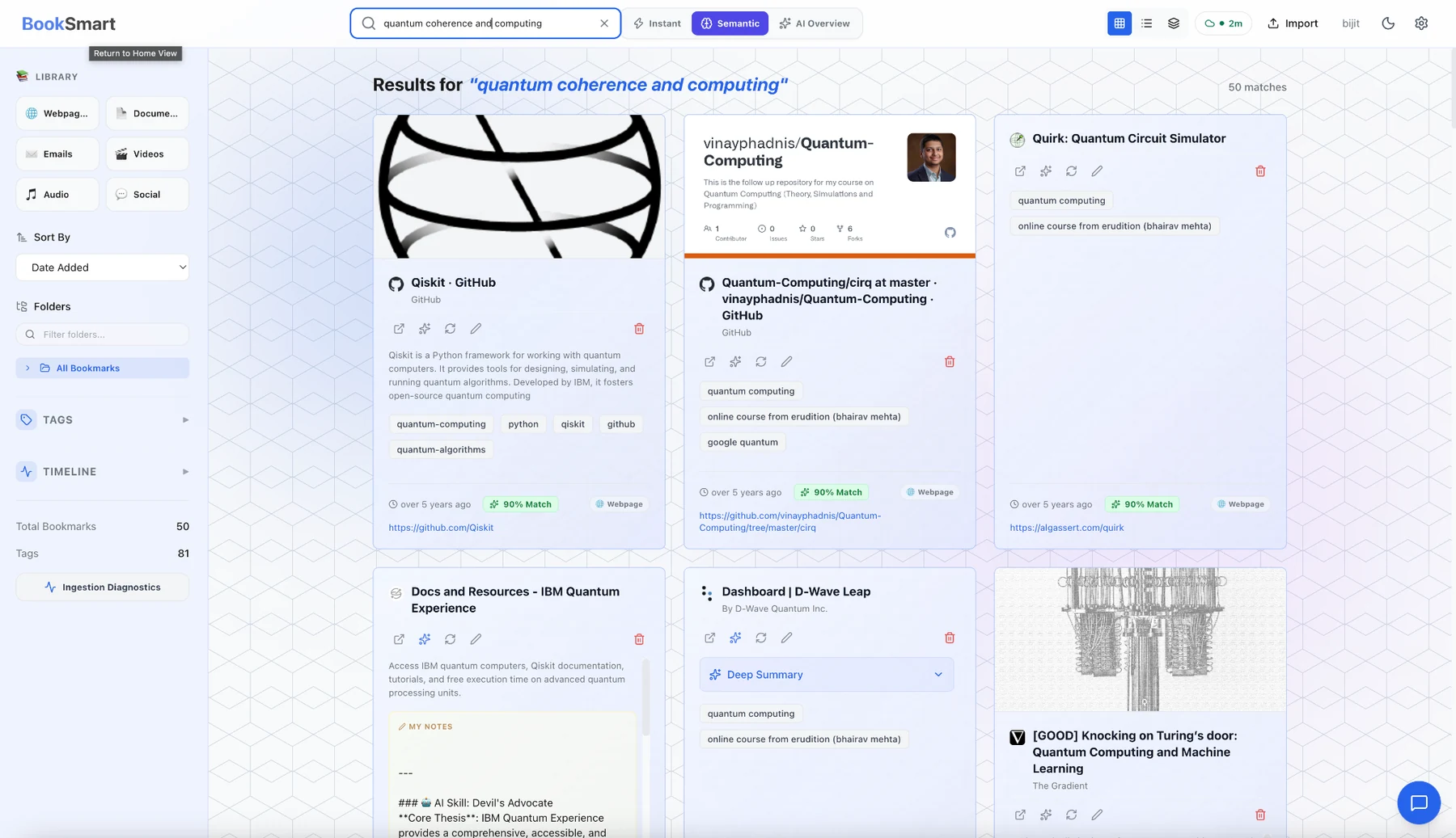 BookSmart semantic search results